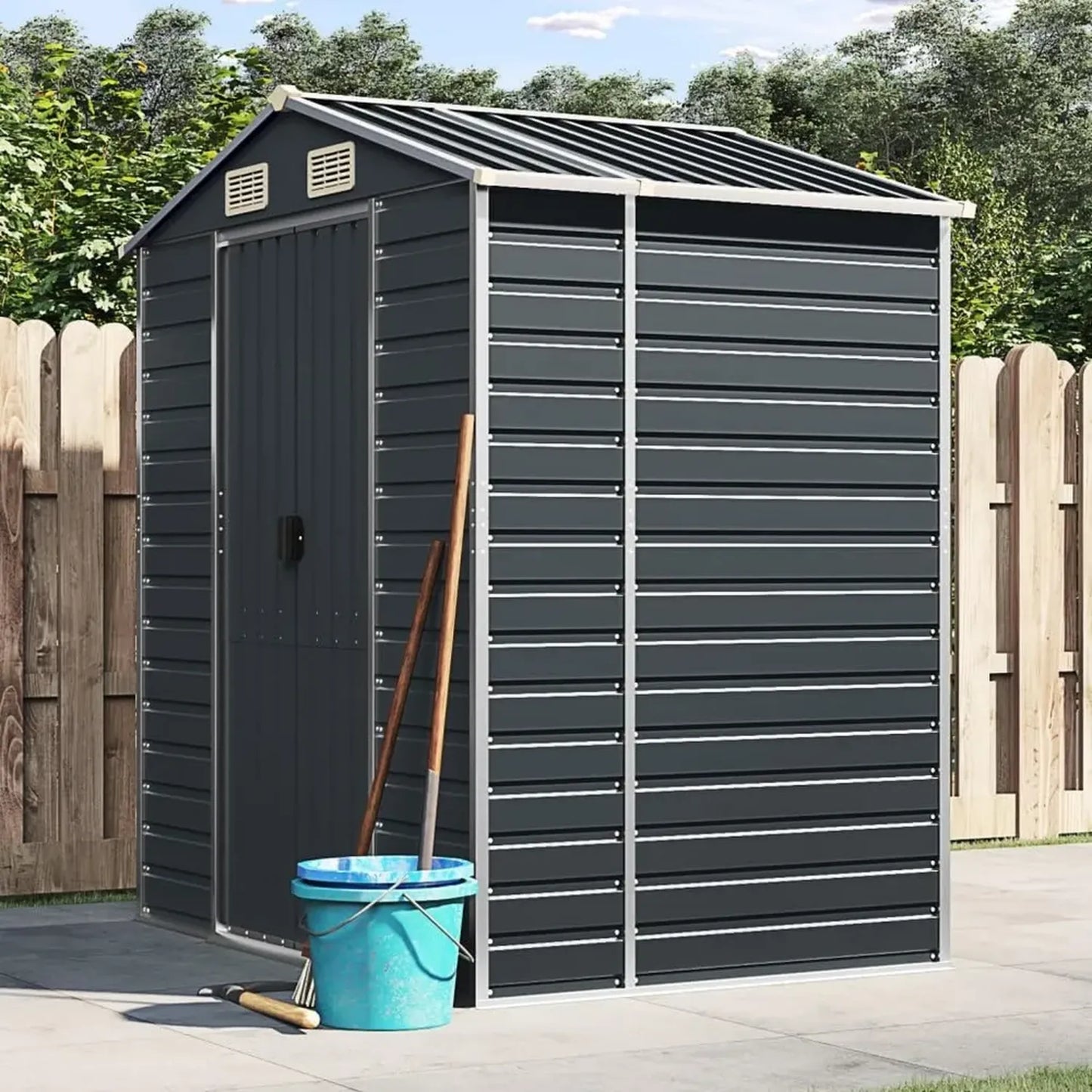 Abri de Jardin en Acier Galvanisé Anthracite 191x130x198 cm avec Porte, Cabane de Rangement Extérieur pour Outils