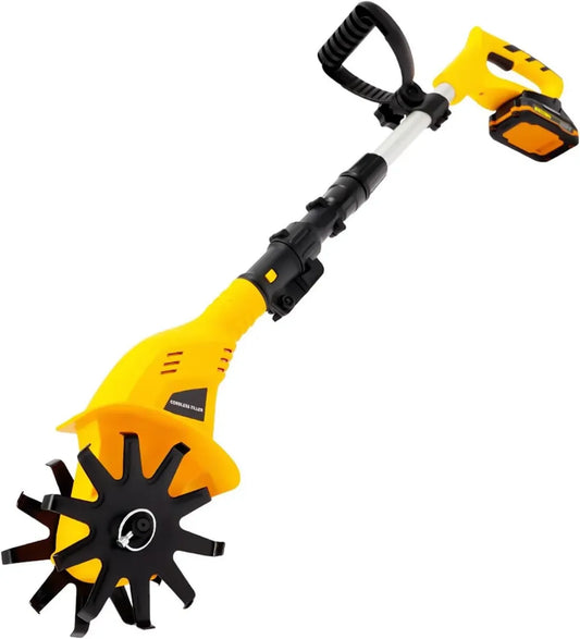 Motobineuse Électrique Sans Fil 20V, 250 tr/min, Mini Cultivateur 3,9 Pouces en Acier pour Jardin et Pelouse, Batterie Rechargeable, Manche Extensible